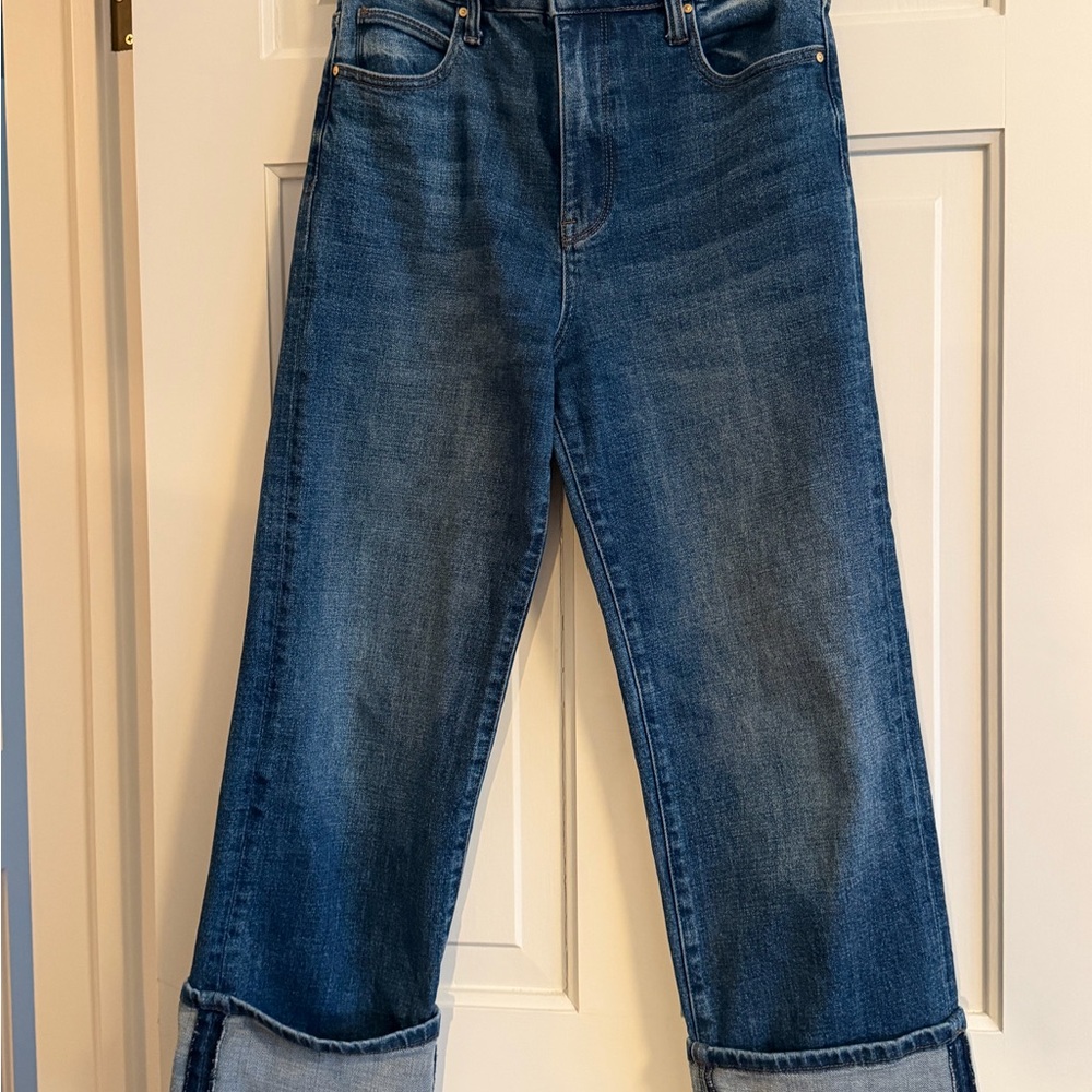 Kut from the Kloth Fay wide cuff, highly waist straight leg jean.